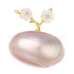 Ovale und pfirsichblütengefärbte naturweiße Muschelbroschen für Damen, mit messing & strass, reales Gold überzogen, Flamingo, 33x36x12.5 mm
