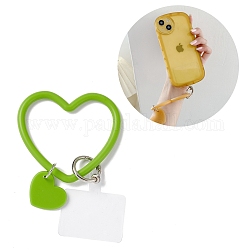 Cordón de teléfono con lazo de corazón de silicona, correa para la muñeca con soporte para llavero de plástico y aleación, verde amarillo, 18.2 cm