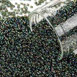 TOHO Round Seed Beads, Japanese Seed Beads, (180) Transparent AB Olivine, 15/0, 1.5mm, Hole: 0.7mm, about 3000pcs/bottle, 10g/bottle