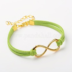 Aleación del cordón del ante de imitación enlace infinito pulseras, con cierre de langosta, amarillo verdoso, 178mm