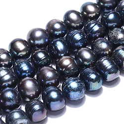 Hebras de perlas de agua dulce cultivadas naturales, teñido, azul oscuro, 6~8x7~8.5mm, agujero: 0.5 mm, aproximamente 22 pcs / cadena, 7.20 pulgada (18.3 cm)