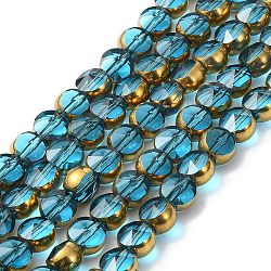 Fili di perle di vetro trasparenti placcati a metà, bronzo antico placcato, rotondo e piatto, sfaccettato, cielo blu profondo, 6x5mm, Foro: 1.2 mm, circa 50pcs/filo, 11.22'' (28.5 cm)