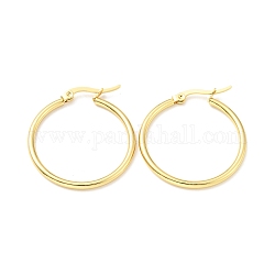 Vacuum Plating 201 Stainless Steel Hoop Earrings for Women, with 304 Stainless Steel Pins, Real 18K Gold Plated, 29.5~30x2mm, Pin: 0.6mm