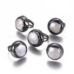 (Schmuckpartys im Fabrikverkauf)Verstellbare Perlenringe, mit Messing-Zubehör, Flachrund, Metallgrau, Größe 6, 16 mm