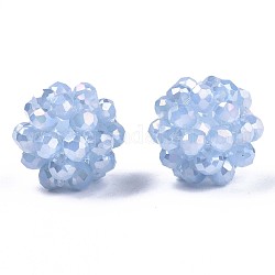 Гальванические непрозрачные стеклянные круглые плетеные бусины, кассетные шарики, с покрытием AB цвета, граненые, голубой, 12~13 мм, отверстие : 1.5 мм, бусины : 3.5x2.5 мм