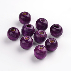 Natural Wood Beads, Dyed, Round, Purple, 12x10.5mm, Hole: 3mm, about 1800pcs/1000g