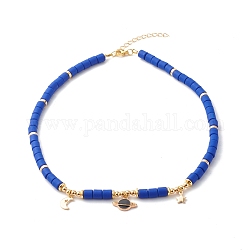 Argile polymère colliers de perles, avec pendentif planète en alliage émaillé, bleu, 16.93 pouce (43 cm)