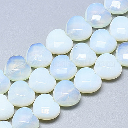 Opalite Beads Strands, Faceted, Heart, 14.5~15x15~15.5x7~8mm, Hole: 1.2mm, about 14pcs/strand, 7.6 inch