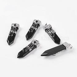 Natural Obsidian Big Pendants, with Alloy Findings, Arrow, Platinum, 56~58x16x10mm, Hole: 5x7mm