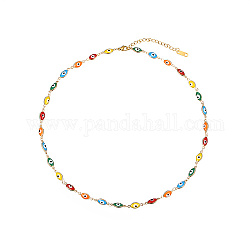 Echte 18 Karat vergoldete Emaille-Kettenkette aus Edelstahl, Halskette mit bösem Blick für Frauen, Pferd Auge
