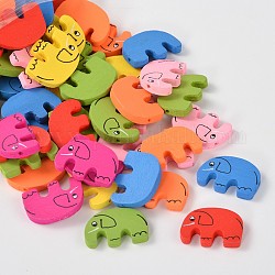Mixed Color Wood Beads, Lovely Animal Beads, Jewel Ideas For Children's Day, Elephant, Lead Free, Dyed, 30.5mm long, 21.5mm wide, 5mm thick, hole: 2mm, about 870pcs/1000g