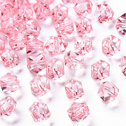 Perles en acrylique transparente, facette, polygone, rose, 8x10x9mm, Trou: 1.6mm, environ 1300 pcs/500 g