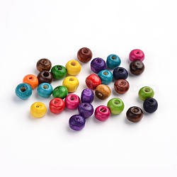 Des perles en bois naturel, ronde, couleur mixte, sans plomb, teinte,  largeur de 6 mm, hauteur de 5 mm , Trou: 1.5mm, environ 14600 pcs/1000 g
