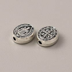 Perline lega zinco, ovale con cssml ndsmd croce dio padre cristianesimo religioso, argento antico, 10x8x3.5mm, Foro: 1.5 mm
