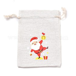 Weihnachtliche Aufbewahrungsbeutel aus Baumwollstoff, rechteckige Beutel mit Kordelzug, für Süßigkeiten-Geschenktüten, Weihnachtsmann, 13.8x10x0.1 cm