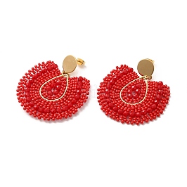 Ohrhänger aus Glasperlen im Bohemian-Stil für Damen, echte 18k vergoldete Ohrstecker aus 304 Edelstahl, rot, Anhänger: 56x51 mm