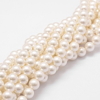 Shell fili di perle perline, branelli allentati per la fabbricazione di gioielli, grado a, tondo, bianco floreale, 6mm, Foro: 0.8 mm, circa 62pcs/filo, 16 pollice