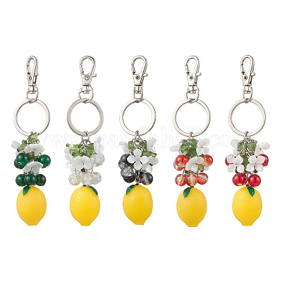 5 шт. брелок из непрозрачной смолы и окрашенного распылением стекла с эффектом кракле KEYC-JKC01343-1