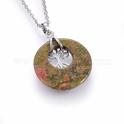 Плоские круглые подвески из натурального унакита G-I357-A07-1