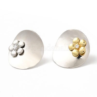 Серьги-гвоздики из латуни с микропаве из прозрачного кубического циркония EJEW-B062-06B-PG-1