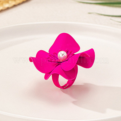 Кольца из цветочного сплава с пластиковым жемчугом для женщин FS-WG28373-01-1