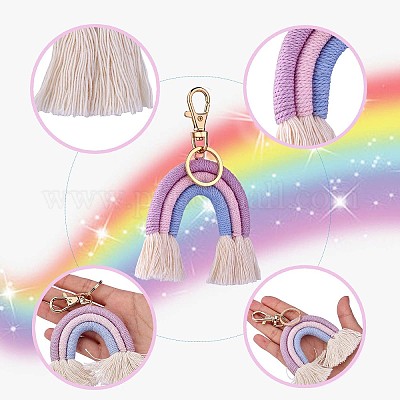 3 pz boho portachiavi arcobaleno mini macrame arcobaleno portachiavi carino  tessitura arcobaleno nappa portachiavi per le donne ragazze all'ingrosso 