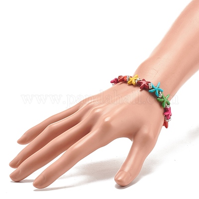 Эластичный браслет из синтетической бирюзы (окрашенной) в виде морских звезд/морских звезд BJEW-JB07867-1