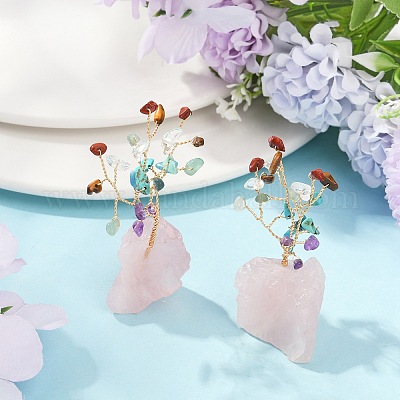 Натуральные смешанные драгоценные камни щепки дерево жизни витрина украшения AJEW-JD00015-03-1