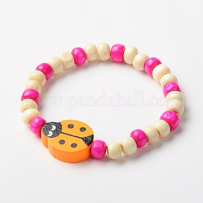 Эластичные деревянные браслеты для детей X-BJEW-JB01265-1