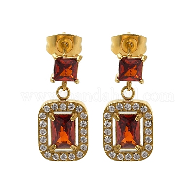 Серьги-гвоздики из нержавеющей стали 304 с ионным покрытием (IP) и микропаве из кубического циркония EJEW-H018-04G-02-1