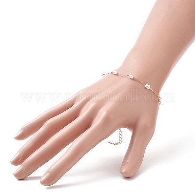 Браслет-цепочка со стеклянными жемчужными звеньями BJEW-JB09238-1