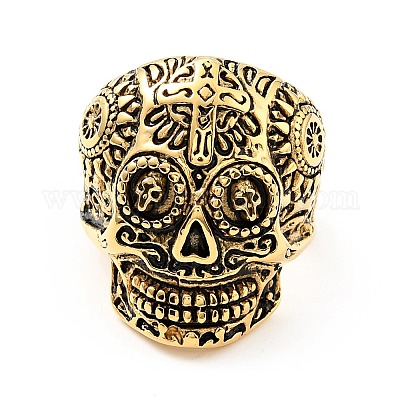 Череп из нержавеющей стали 316 с крестообразным кольцом на пальце RJEW-C030-02C-AG-1