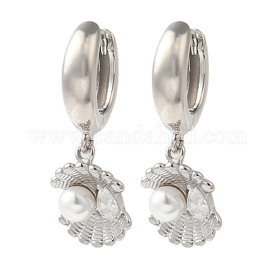 Серьги-кольца из латуни с микропаве из прозрачного кубического циркония EJEW-B062-37P-1