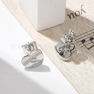 Серьги-гвоздики из латуни с микропаве из прозрачного кубического циркония EJEW-K299-01P-S-1