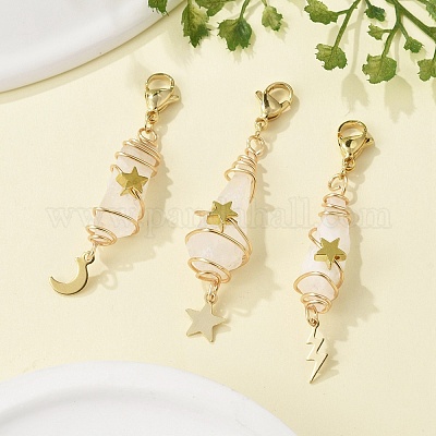 Подвесные украшения из гальванизированного натурального кварцевого кристалла в виде проволоки HJEW-JM03127-01-1