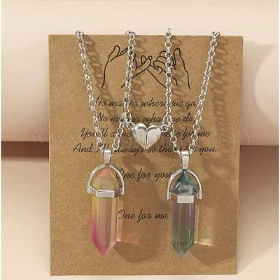 2 шт стеклянный двойной граненый заостренный кулон в виде пули для пары ожерелий с магнитными застежками в виде сердца FS-WG058EE-04-1