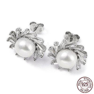 Женские серьги-гвоздики в форме солнца из стерлингового серебра с родиевым покрытием и микропаве из кубических цирконий EJEW-F318-03P-1