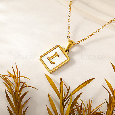 Прямоугольные ожерелья с подвеской в виде ракушки из нержавеющей стали 304 с натуральным белым узором для женщин FS-WGB5EDA-12-1