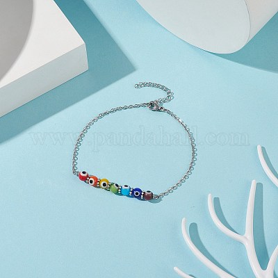 Разноцветные ножные браслеты лэмпворк от сглаза ручной работы AJEW-AN00514-01-1