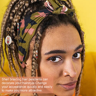 Подвески для волос в тибетском стиле из сплава и раковины каури OHAR-AB00016-1