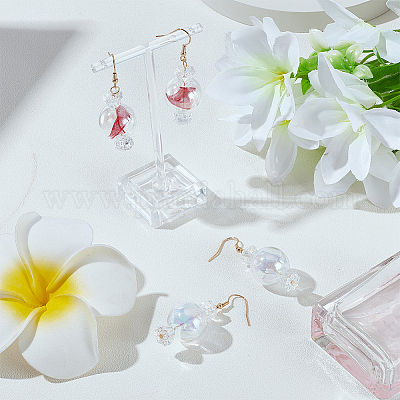 2 пара двухцветных сережек-шариков с кружевом внутри из стекла EJEW-FI0001-15-1