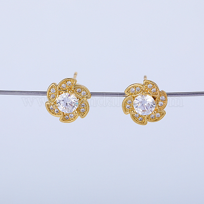 Изысканные серьги-гвоздики в форме цветка с латунным паве из прозрачных кубических цирконий MB8733-1