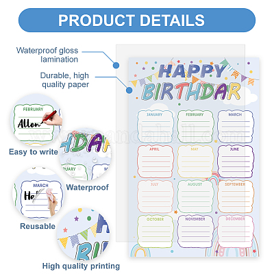 2шт многоразовые плакаты с надписью «С Днем Рождения» AJEW-WH0671-002-1