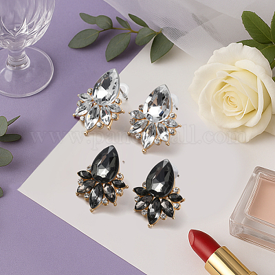 4 пара двухцветных серег-гвоздиков в форме капли со стразами из сплава EJEW-GO0003-15-1