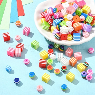 200 шт. 2-х видов полосатых смоляных бусин RESI-YW0002-11-1