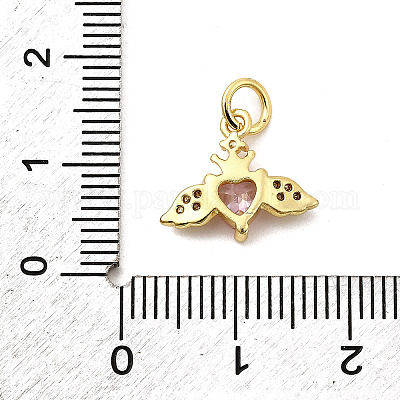 Подвески в форме сердца с крыльями из латуни с микропаве из кубических цирконий KK-C134-13G-1