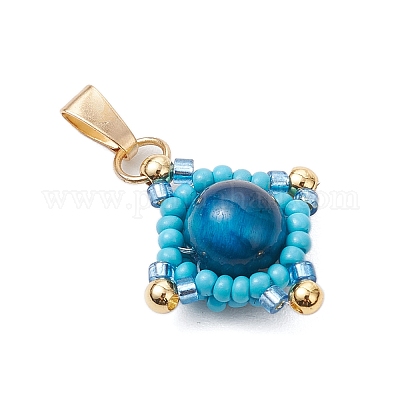 Подвески в виде звезд из натурального тигрового глаза (окрашенного и нагретого) и стеклянных бусин ручной работы PALLOY-MZ00494-1