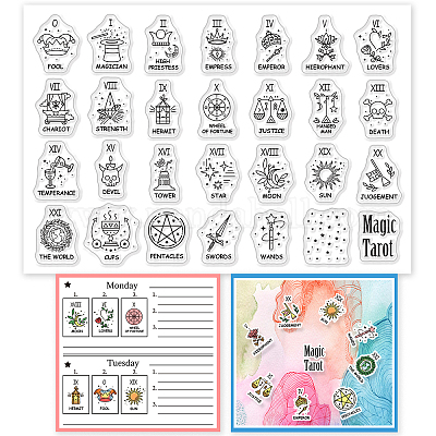 GLOBLELAND Mystic Tarot Pattern Silicone Clear Stamp Magic Transparent  Silicone Stamp Fantasy Tarot Diary Rubber Stamp for Scrapbook Journal Card  Making 4.3 x 6.3 Inch 1-mystic Tarot Pattern