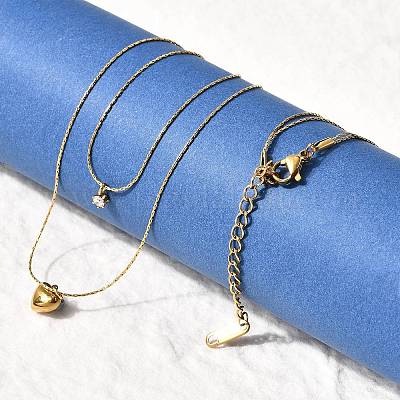 Двухслойные ожерелья в форме сердца из нержавеющей стали 304 для женщин NJEW-Z091-01G-1