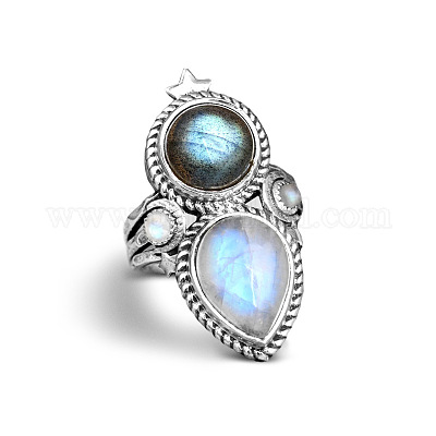 Кольца для пальцев в стиле бохо из цинкового сплава с имитацией лунного камня/стразов в форме капли и овала FS-WGFB6C4-03-1